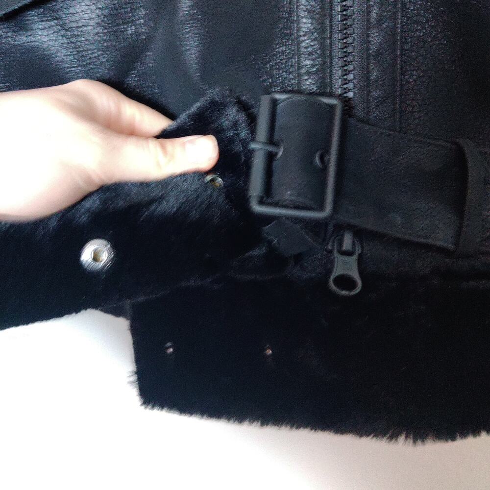 Blanc Noir Violetta Faux Leather Shearling Oversized Moto Biker Jacket Large - Picture 7 of 13